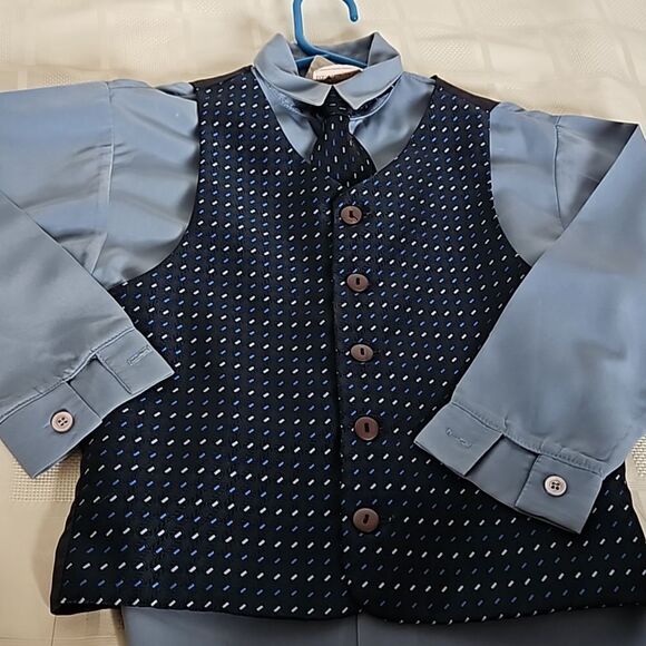 Robert Allen Boy's Shirt, Waist Coat Vest & Tie Navy Blue Size 6 - Picture 15 of 16